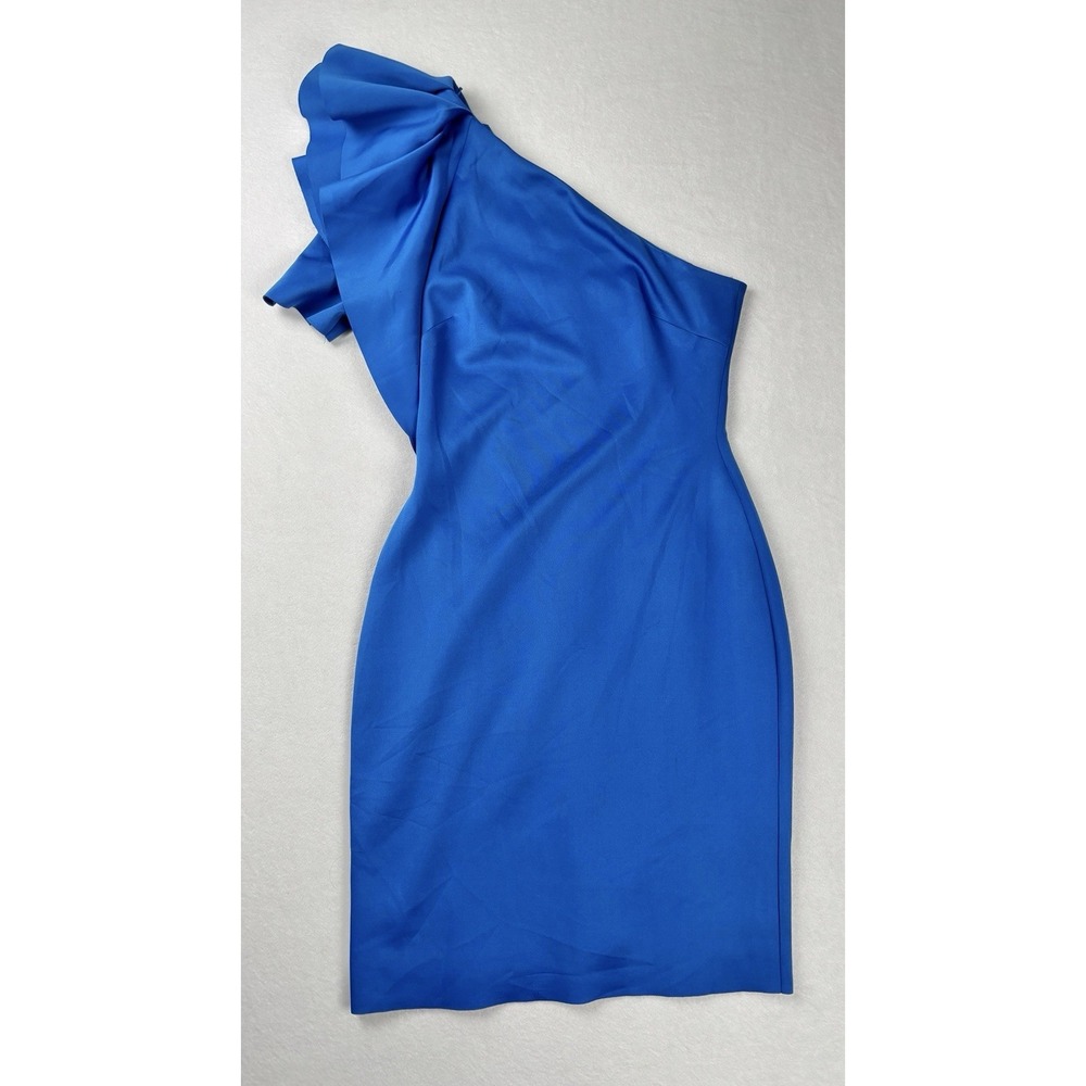 Belle Badgley Mischka Blue One Shoulder Ruffle Cocktail Dress Size 2